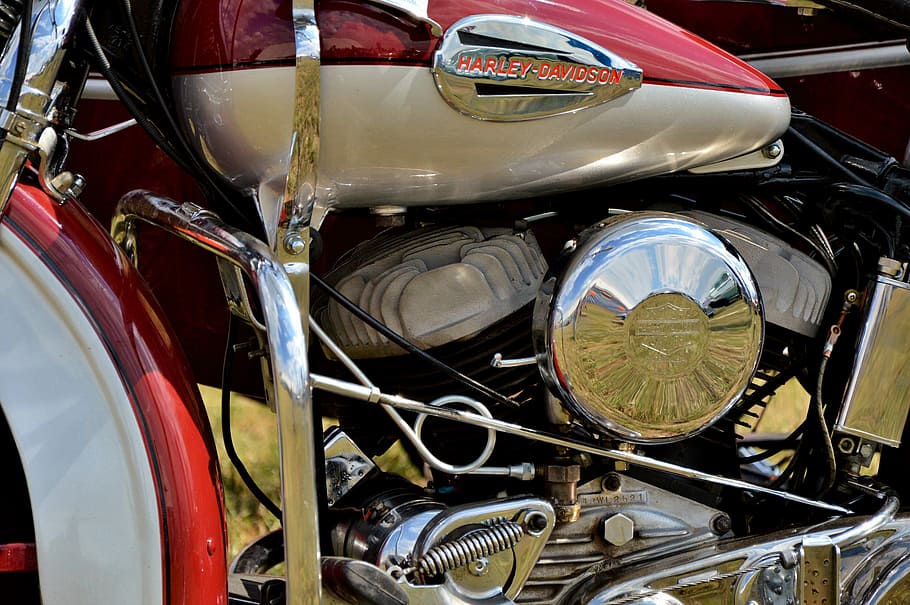 Motorcycle, Harley Davidson, harley, motor, chrome, technology, v engine, shiny, oldtimer, nostalgia