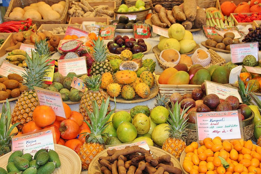 market, final sale, food, fruit, sell, vegetables, supermarket, variation, dessert banana, abundance