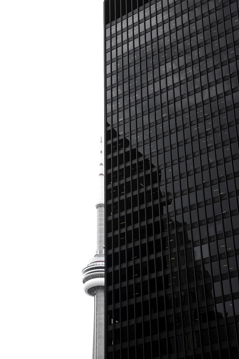 architecture, building, infrastructure, skyscraper, tower, black and white, building exterior, built structure, low angle view, city