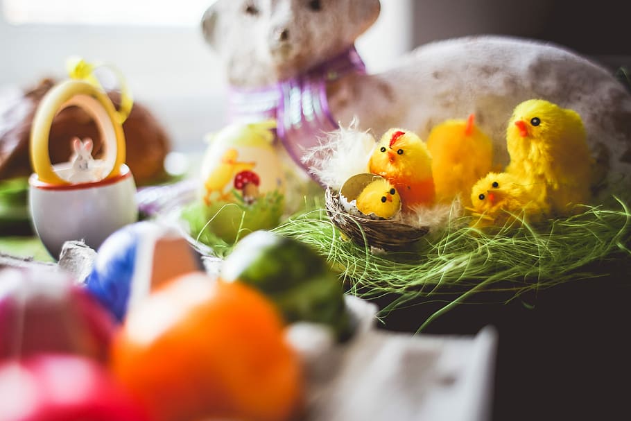 colorful easter decorations, Colorful, Easter, Decorations, easter bunny, easter chickens, easter chicks, easter eggs, easter lamb, tradition