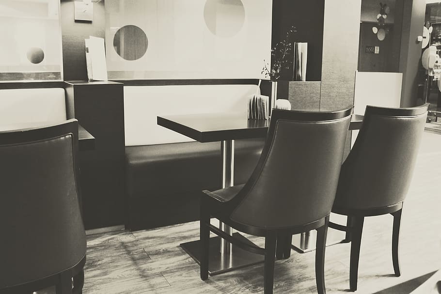 Kitchen, Canteen, Dining Room, Table, modern, equipment, mood, vintage, black and white, place setting