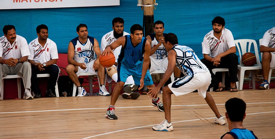 bouncing basketball, action, players, game, play, ball, competition, group of people, sport, men