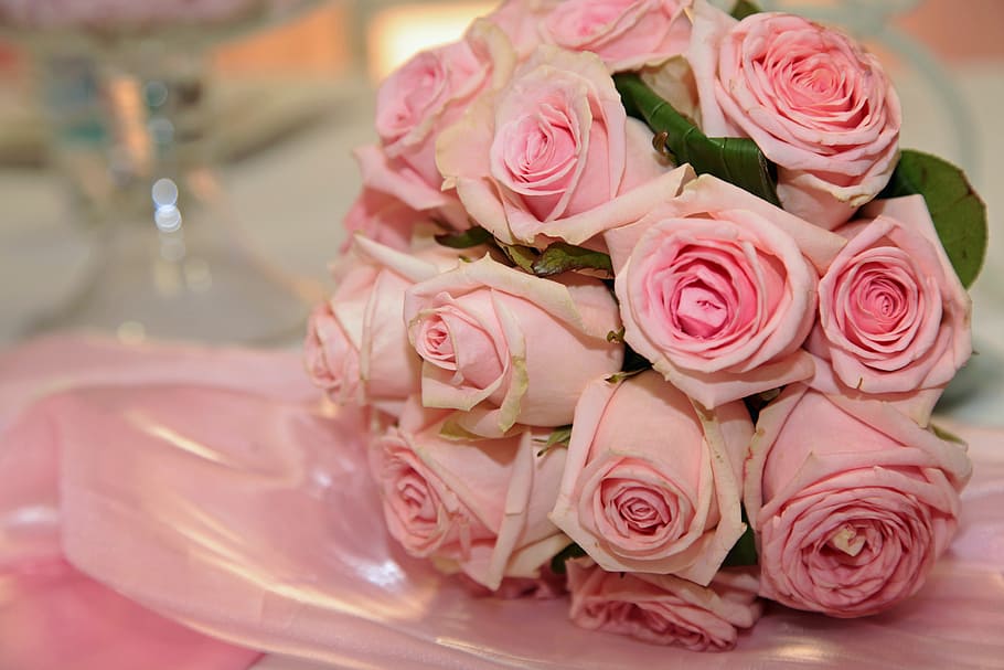 buket, merah muda, bunga, permukaan, mawar, pernikahan, buket mawar, strauss, selamat, romantis