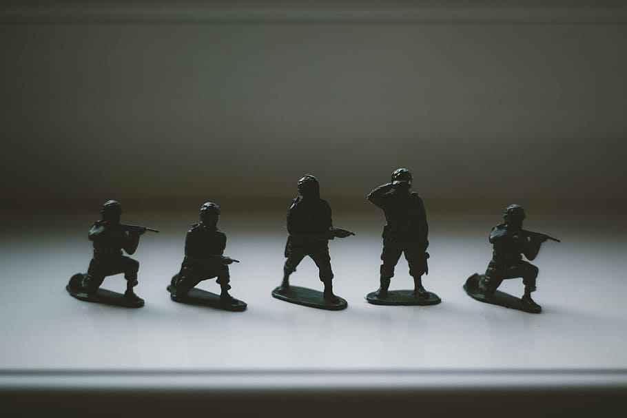 육군, 소년, 어린이, 어린 시절, 닫다, 전투, 특공대, 작은 입상, 회색, 녹색