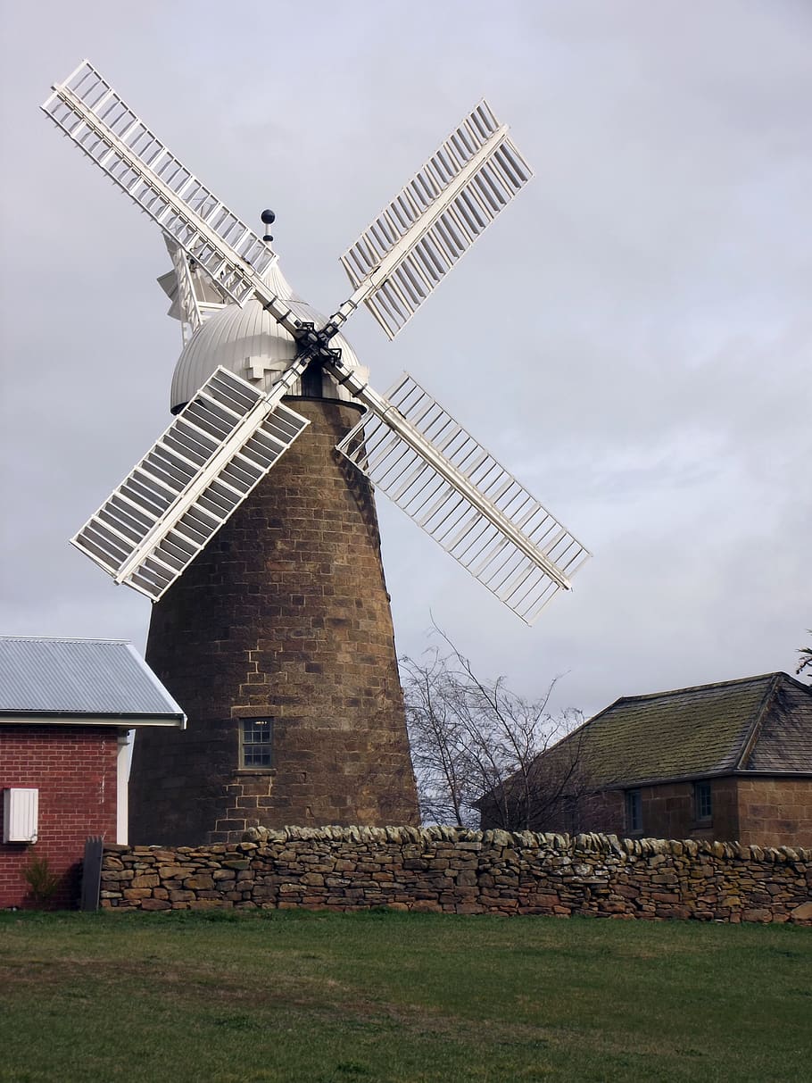 windmill, clouds, barn, farm, architecture, wind, sky, meadow, idyllic, historically