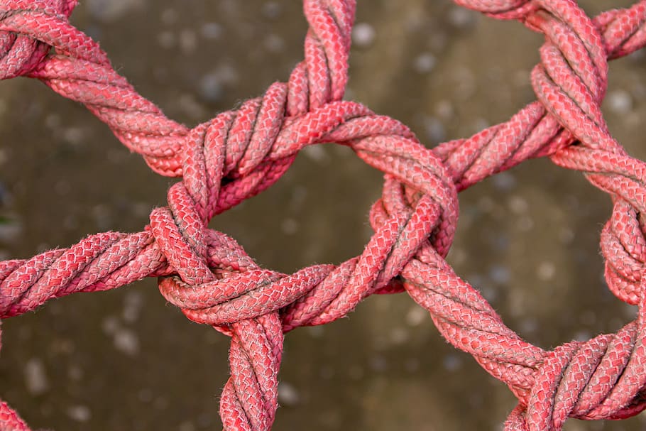 ropes, connection, knot, link, red, knitting, dew, connected, fixing, network