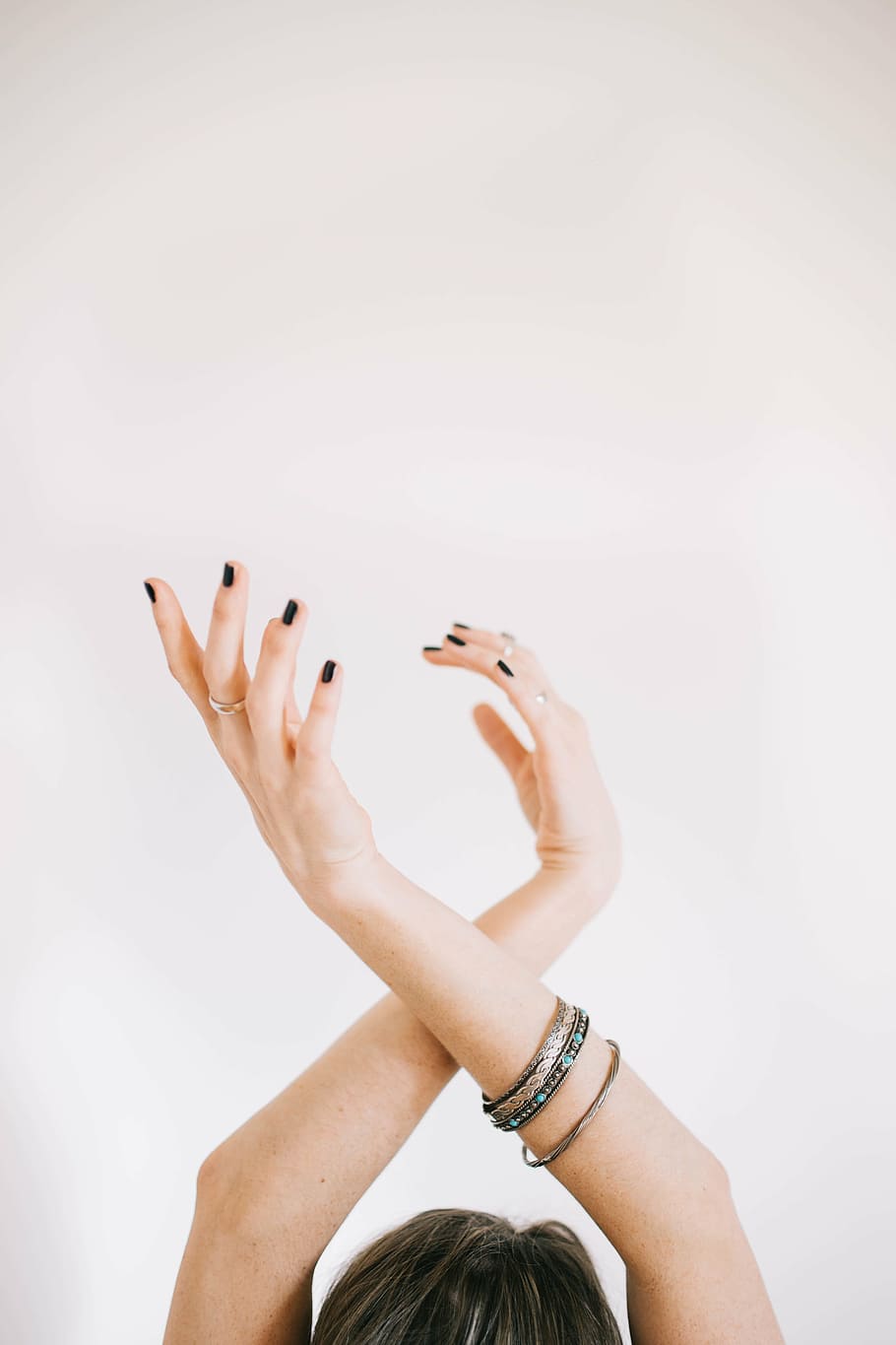 person, wearing, bangles, silver-colored ring, hands, woman, girl, nail polish, jewelry, one woman only