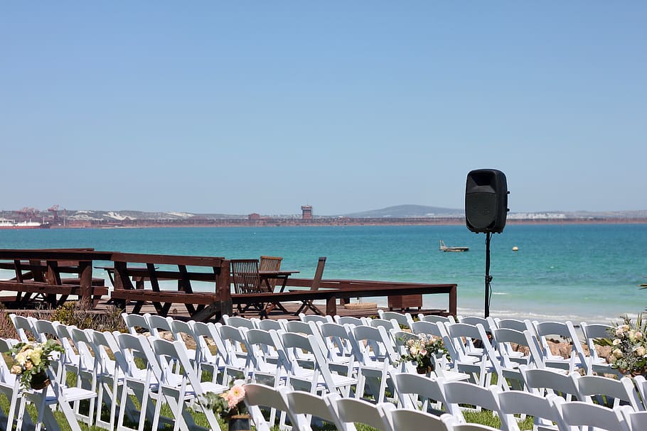 sea, chair, travel, beach, water, seashore, outdoor wedding, saldanha, west coast, south africa