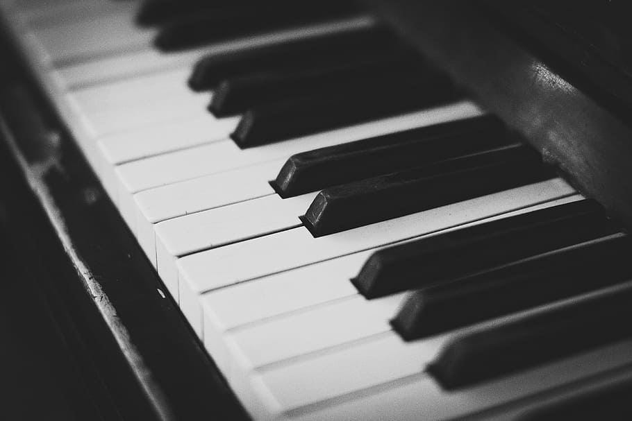 piano negro, selectivo, enfoque, foto, piano, teclado, teclas, música, instrumento, audio