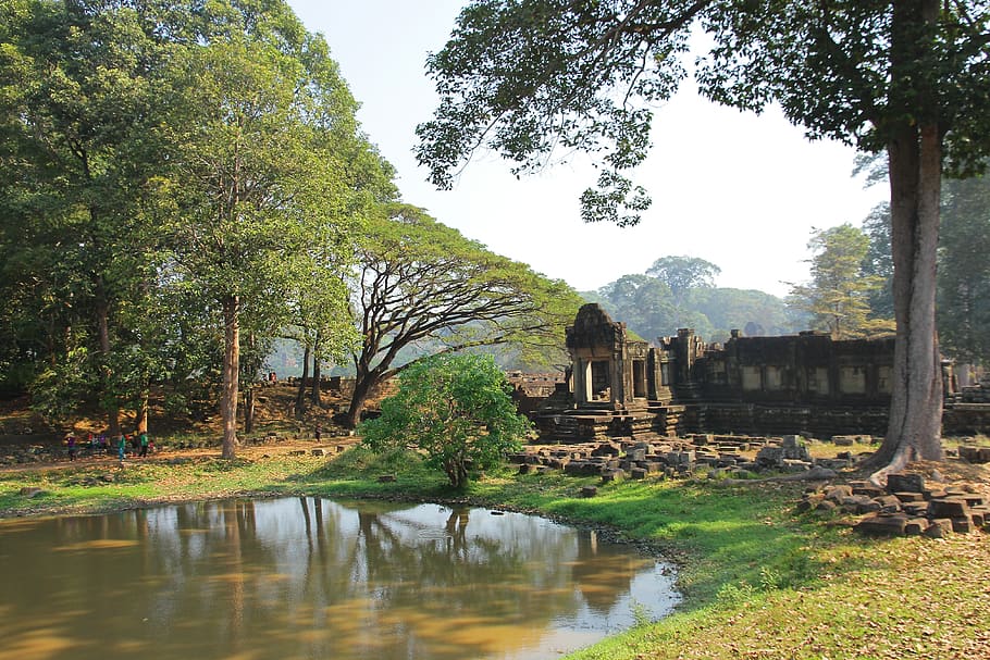 pond, ruin, angkor wat, cambodia, siam rep, architecture, buddhism, history, landmark, stone
