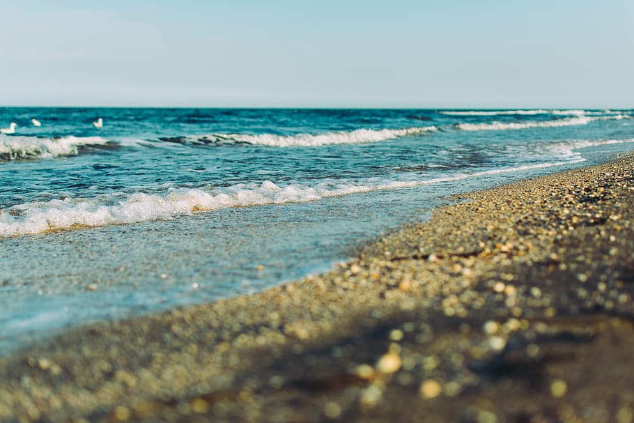 foto de paisagem, dançando ondas, marrom, mar, lado, areia, corpo, agua, fotografia, dia