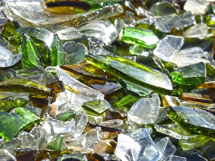 verde, translúcido, decoración de vidrio, vidrios rotos, cristales, fondo, textura, vidrios, fotograma completo, fondos