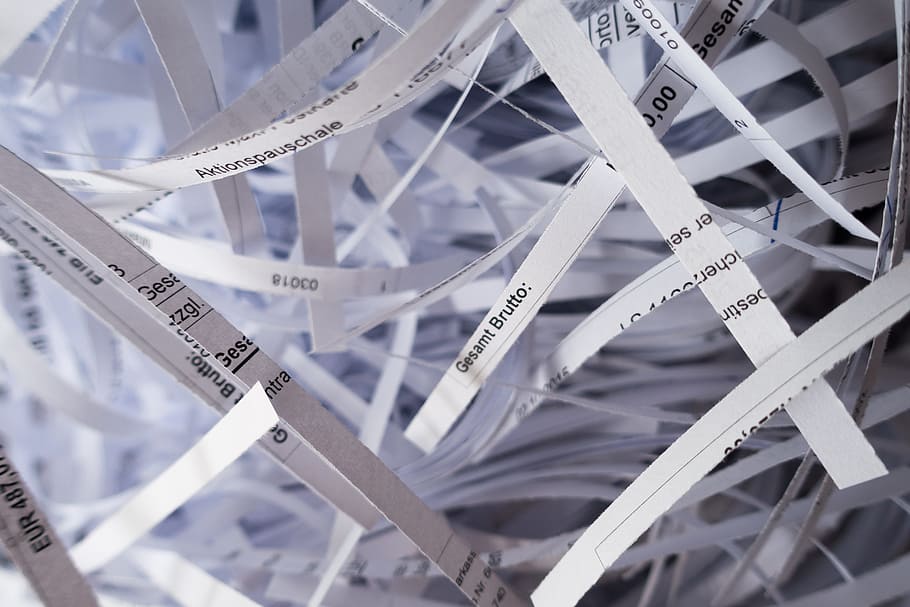 white shredded papers, shredder, mechanically, device, grinder, crush, paper, flakes, paper strip, shredded