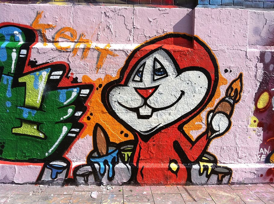 graffiti, spray, road, wall, art, comic, hare, painter, brush, street art