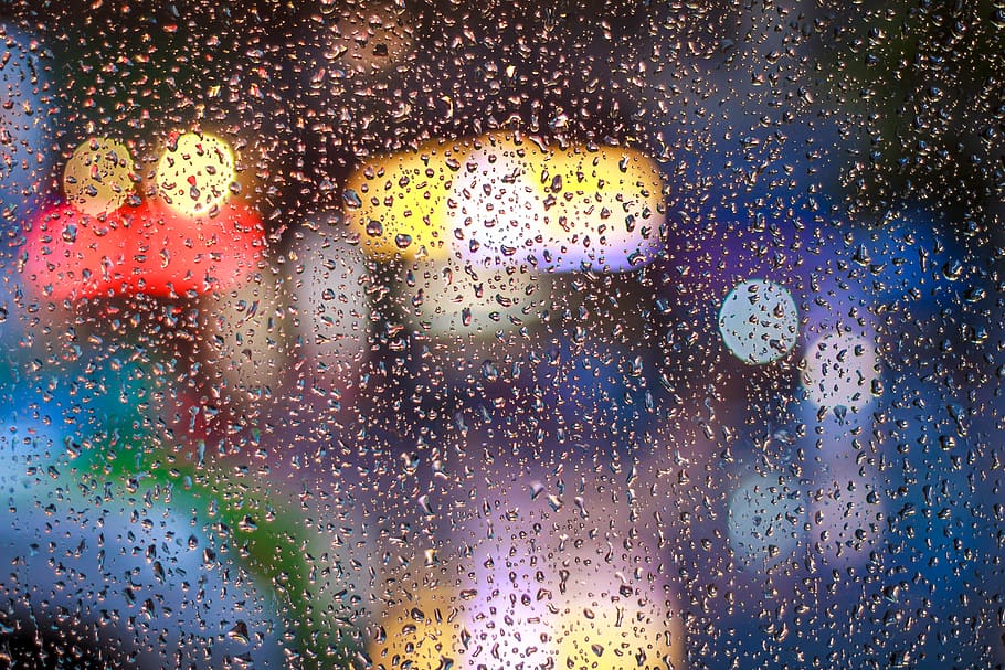 hujan, tetes, basah, kaca, bokeh, penurunan, kaca - bahan, jendela, air, jelas