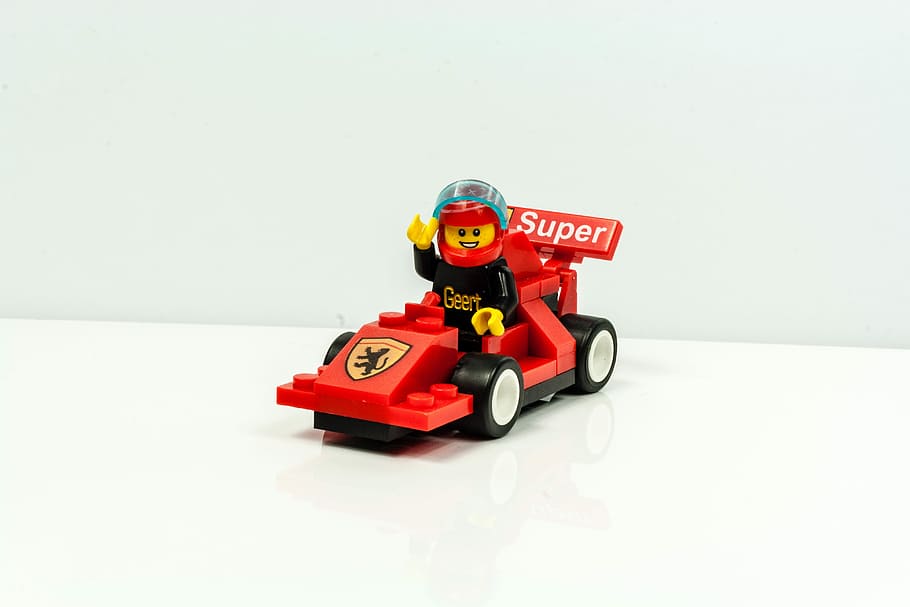 Lego, Figura, Corrida, Piloto, Capacete, Geert, bloco, F1, carro, brinquedo