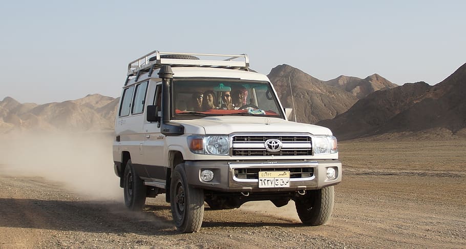 white, toyota land cruiser, road, desert, jeep, off-road vehicle, egypt, adventure, sand, desert safari
