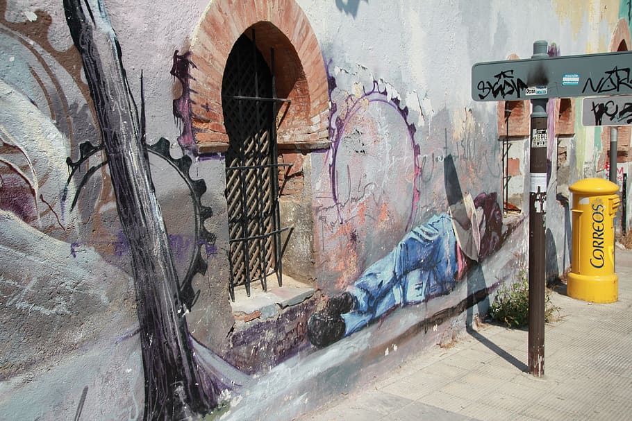 Graffiti, Mural, Street Art, Granada, ventana, no gente, día, aire libre, ciudad, estructura construida