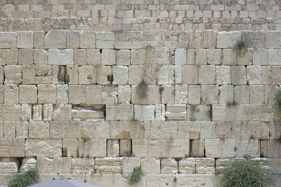 photography, gray, concrete, brick wall, wailing wall, western wall, jerusalem, israel, judaism, religion