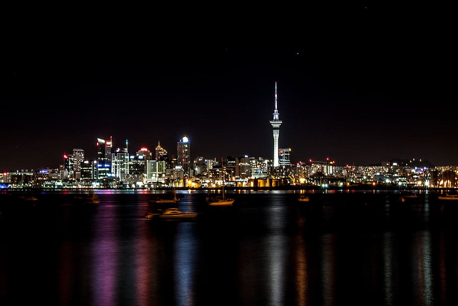 high-rise, building, night time, night, auckland, new zealand, city, famous Place, cityscape, architecture