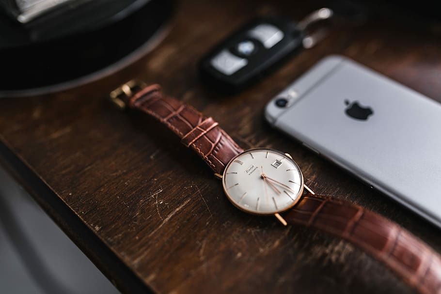 watch, brown, leather wallet, Apple iPhone 6, Vintage, leather, wallet, technology, iphone, iphone 6