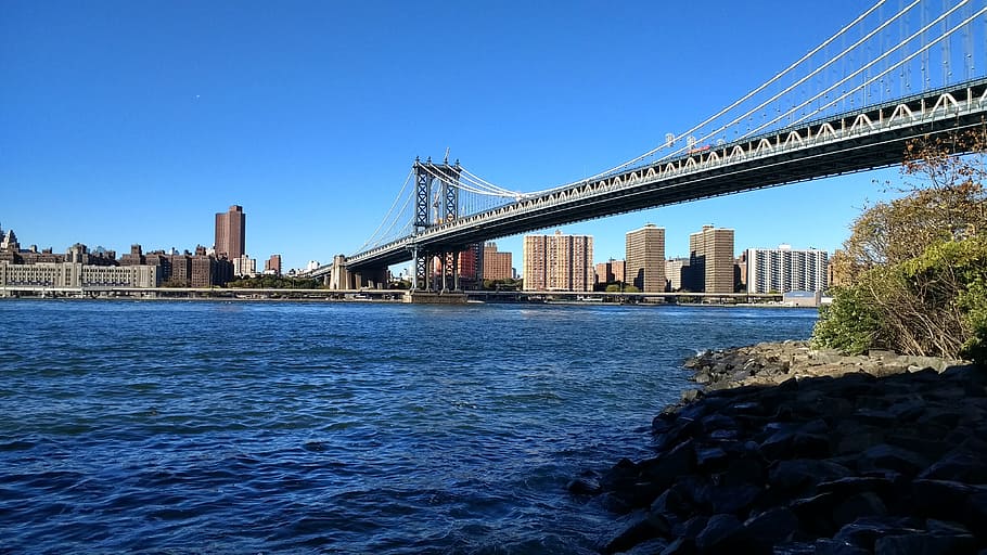 Brooklyn Bridge, East River, Skyline, waterfront, architecture, bridge - man made structure, river, built structure, building exterior, outdoors