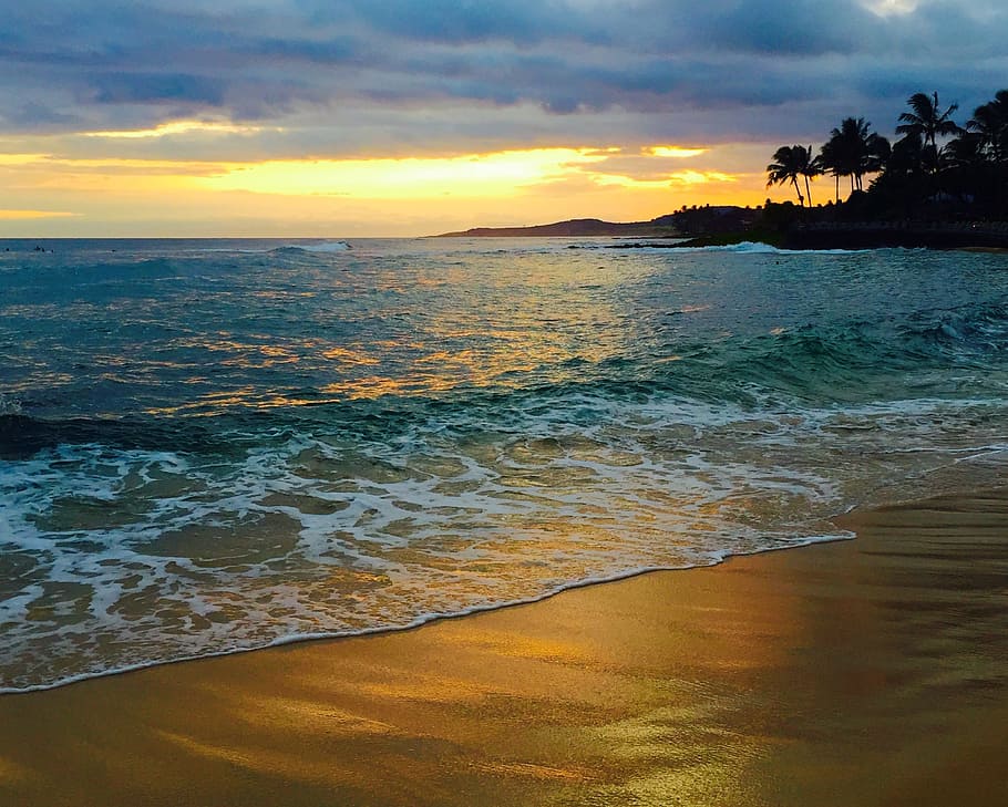 calm, body, Hawaii, Coast, Water, Ocean, Outdoors, shoreline, sunset, seashore