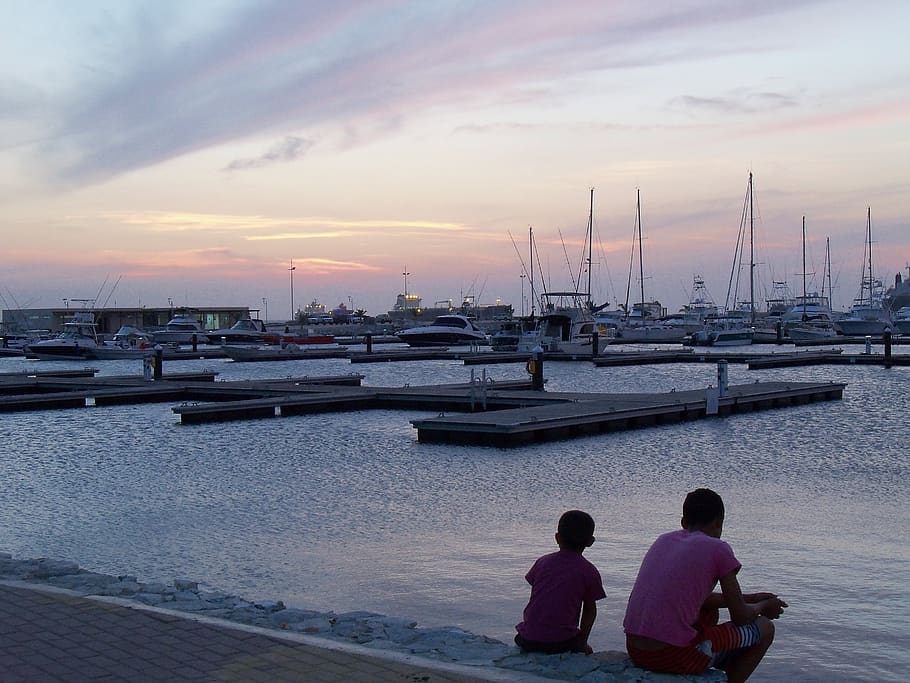 boats, children, beach, barca, friendship, sunset, spring, holiday, horizon, calm