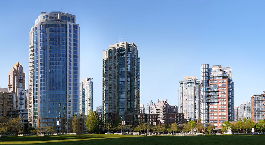 foto close-up, tinggi, bangunan bertingkat, siang hari, Taman, Lapangan, Kondominium, Vancouver, arsitektur, kaki langit