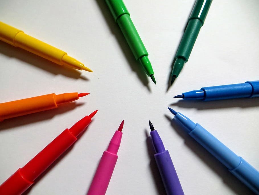 kempa, warna, multicolor, menggambar, kreativitas, kreatif, tinta, multi-warna, close-up, alat tulis