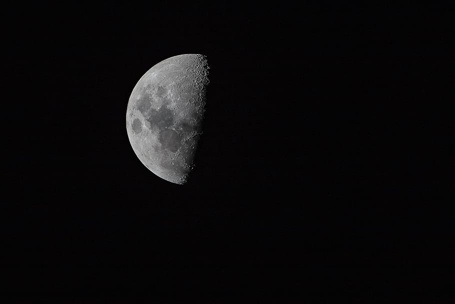 media luna, rodeado, oscuridad, escala de grises, foto, espacio, galaxia, eclipse, menguante, telefoto