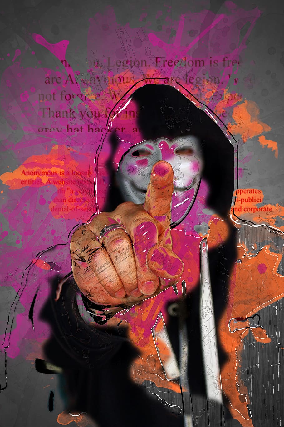 anonymous, we are legion, internet, cyberspace, protection, human body part, multi colored, indoors, pink color, glasses