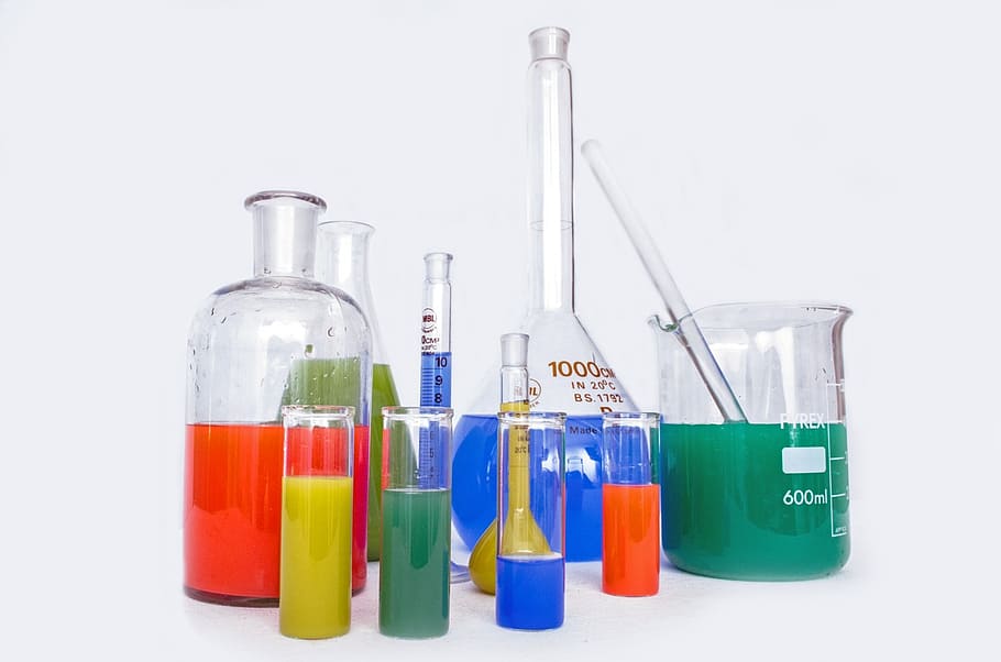 sortidas, lote de tubos de ensaio, laboratório, pesquisa, química, teste, experimento, muitos, farmacêutico, colorido