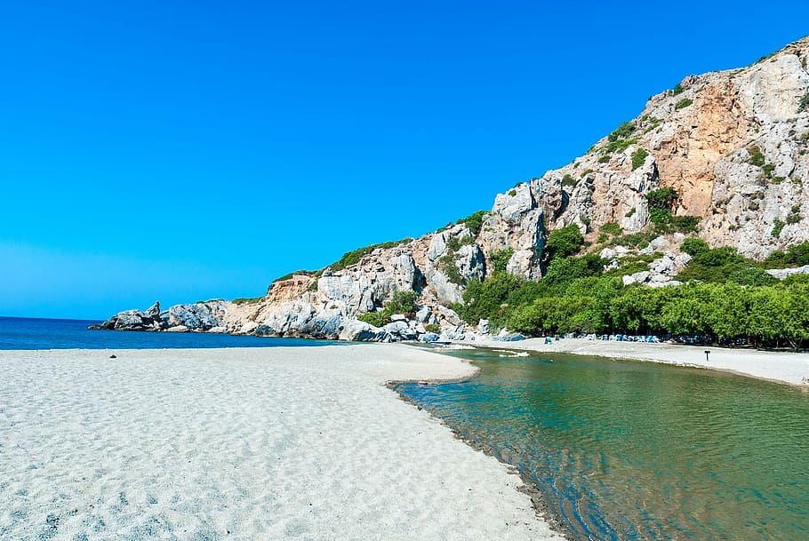 crete, preveli, sea, color, water, nature, landscape, mountains, beach, relaxation