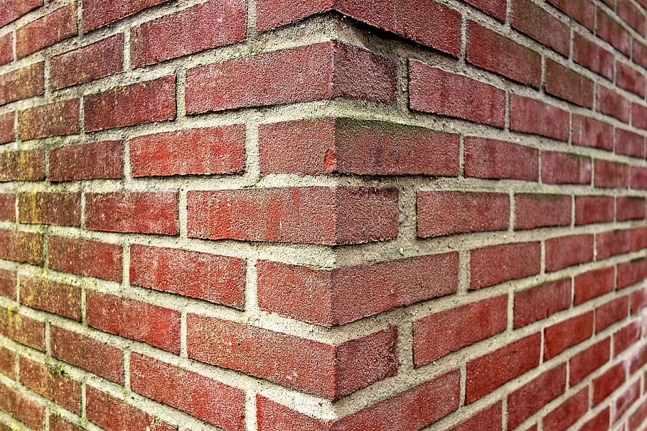 wall, brick wall, red brick wall, corner, diverge, perspective, brick texture, brick backdrop, brick background, brick wall background