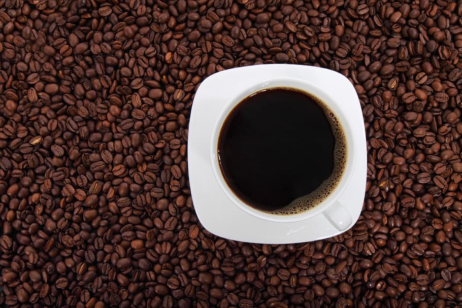 컵, 커피, 접시, 커피 콩 벽지, 배경, 콩, 음료, 검은, 갈색, 카페