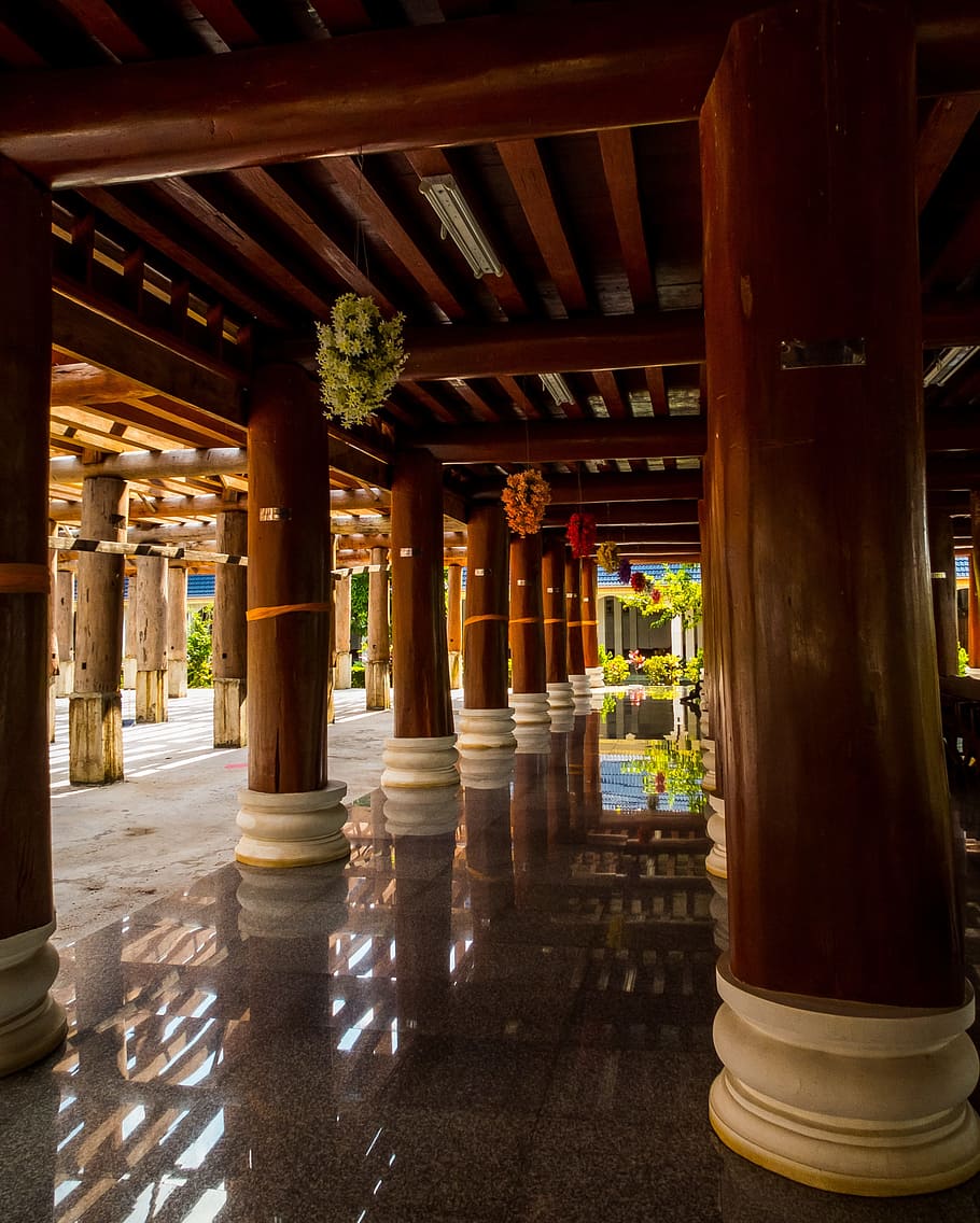 寺院のホール, アーケード, 寺院の複合体, 寺院, 北タイ, 意匠柱, 建築, 建造物, 無人, 列柱