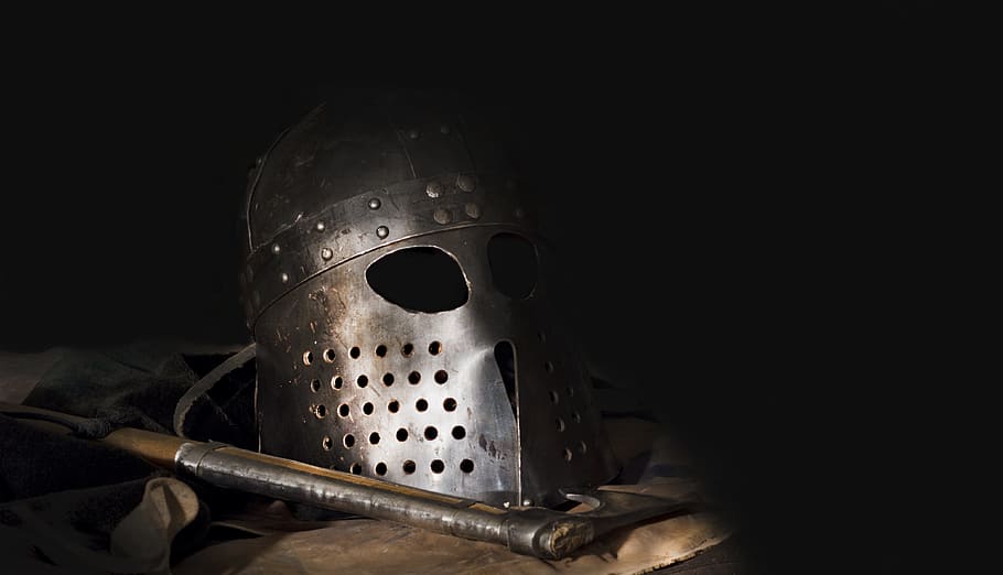 gris, casco de caballero, hacha de batalla, casco, hacha, vikingos, herramienta, armadura, historia, espacio de copia