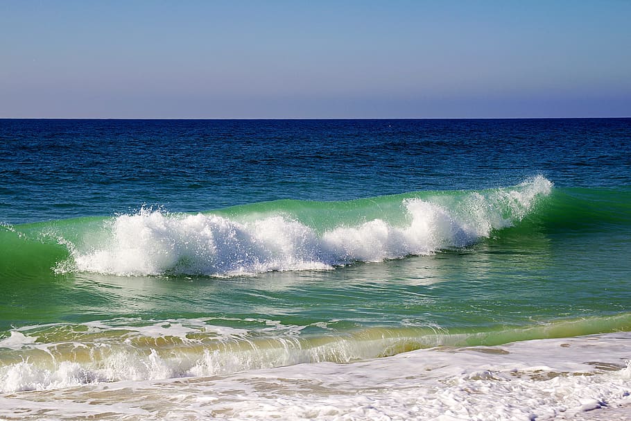 fotografía, olas del mar, azul, cielo, durante el día, Portugal, faro, playa, Algarve, Atlántico