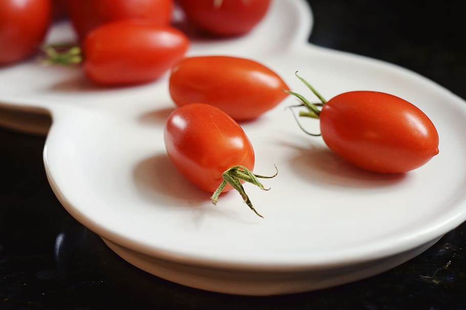 tomates cherry, tomates, jardín, fresco, recién recogido, vid, orgánico, alimentos, tomate, saludable