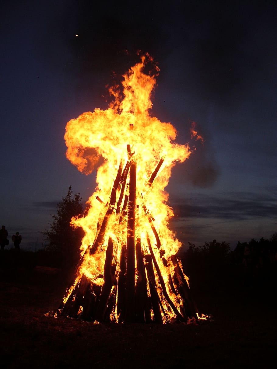 bonfire during night, Fire, Bonfire, Element, fire - Natural Phenomenon, flame, heat - Temperature, burning, red, night