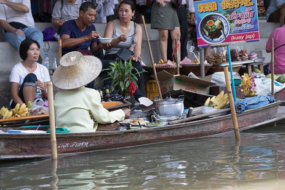 floating market, bangkok, thailand, floating, outdoor, market, handicrafts, tourist, wooden, asia