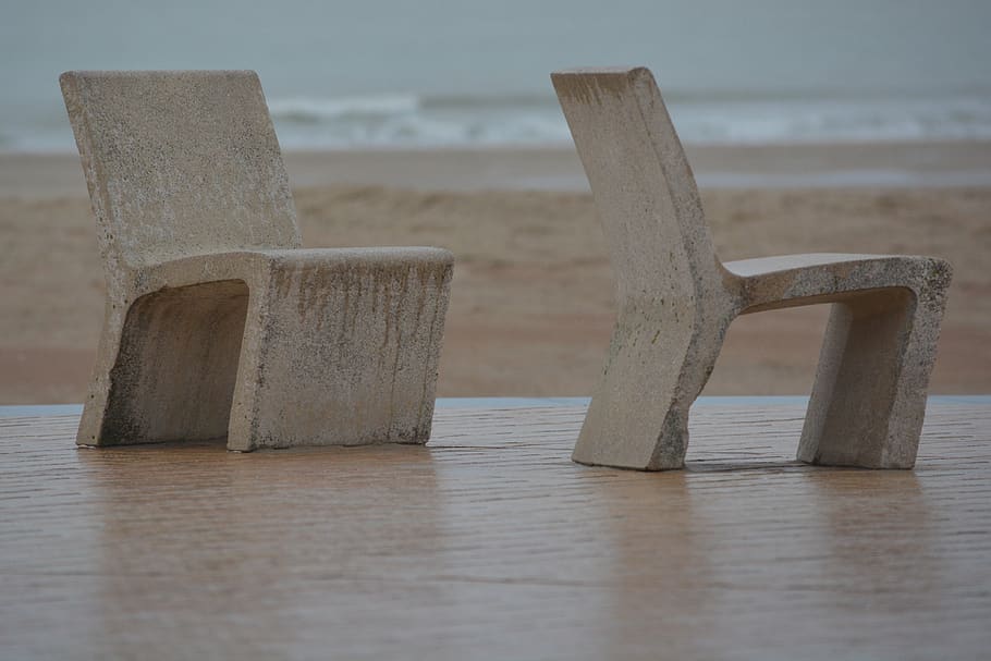 sillas, mar, descanso, dúo, playa, ostende, madera - material, agua, tierra, ninguna gente