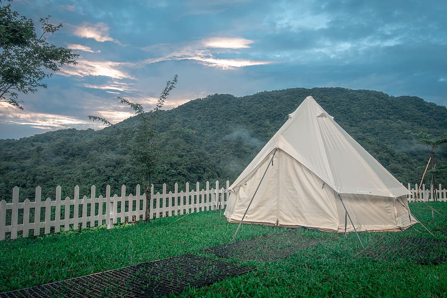 camping, tent, turbo tent tents, the bear ledger, indian account, sky, plant, cloud - sky, mountain, nature
