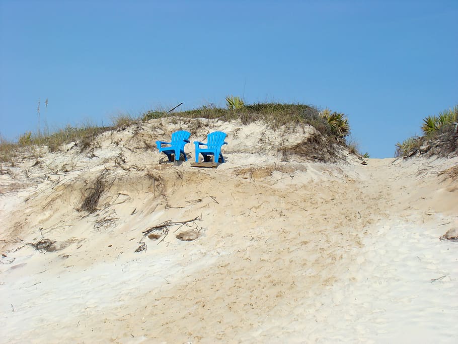 beach, chairs, sand, summer, grayton beach, florida, land, sky, blue, nature
