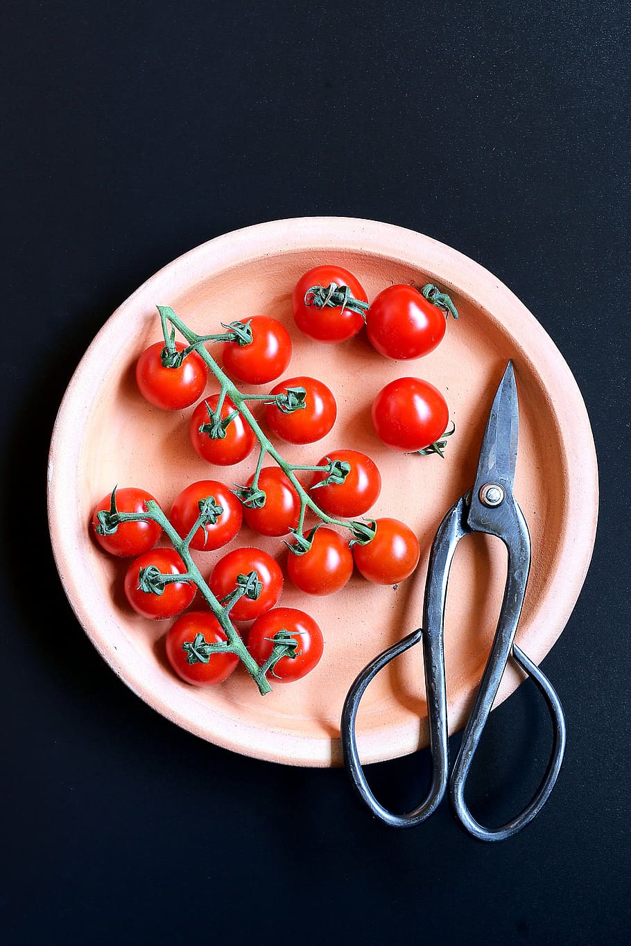 prato, postura plana, tomate, tomate cereja, fruta, vegetal, comida, fresco, cozinhar, ingredientes