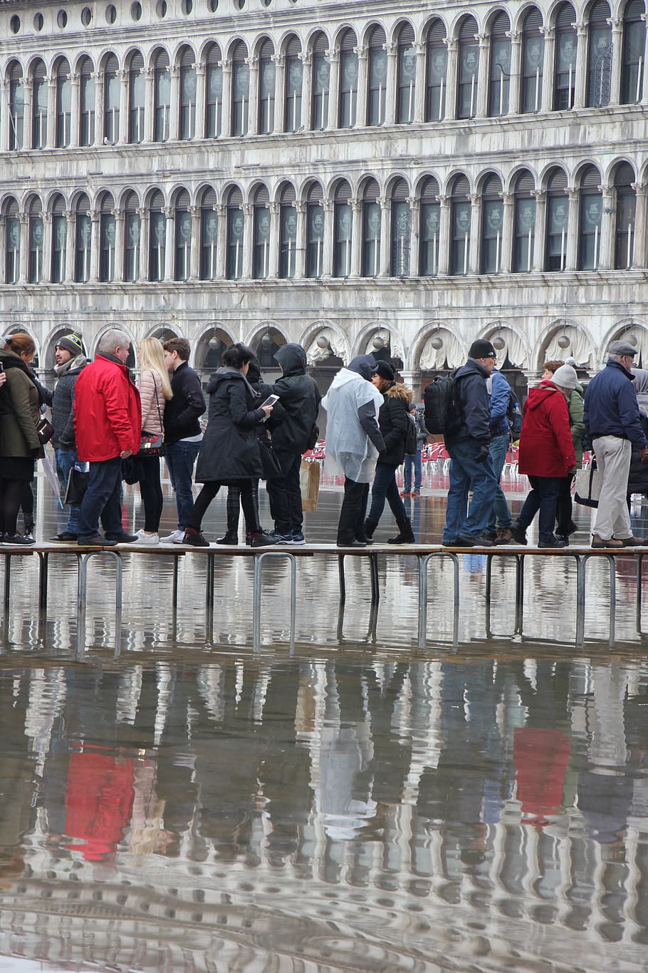 Veneza, praça de São Marcos, inundação, água, lagoa, Itália, veneziano, arquitetura, praça, multidão