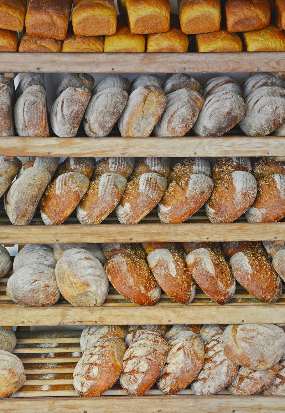 bread, shelf, bakery, food, fresh, loaf of bread, nutrition, crispy, sale, baker