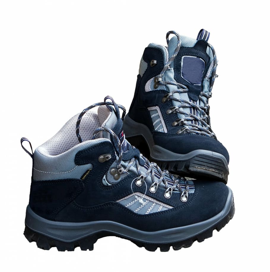 pair, gray-and-black, hiking, boots, walking boots, hiking boots, walking shoes, shoe, shoes, boot