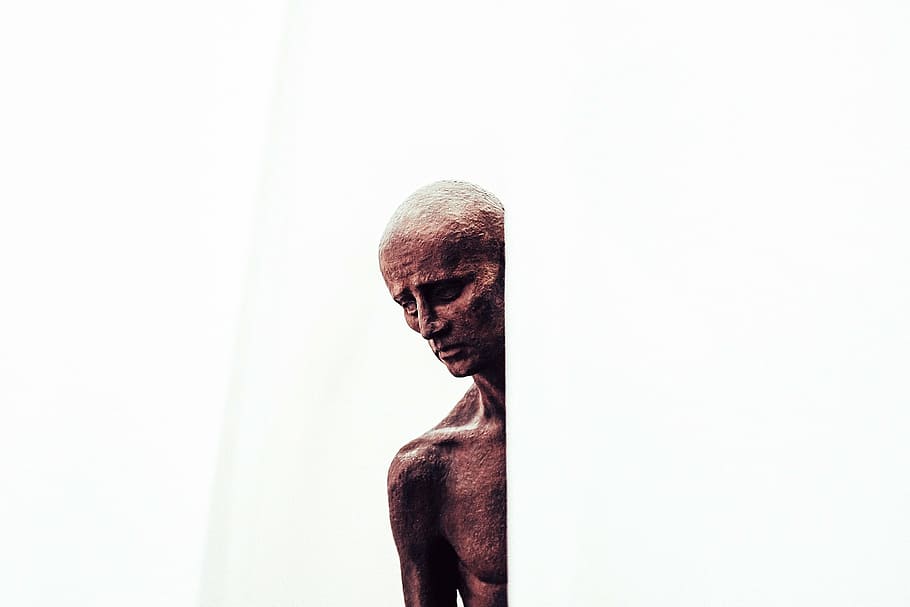 estátua do perfil do homem, pessoas, velho, homem, escultura, arte, homens, uma pessoa, cópia espaço, tiro do estúdio